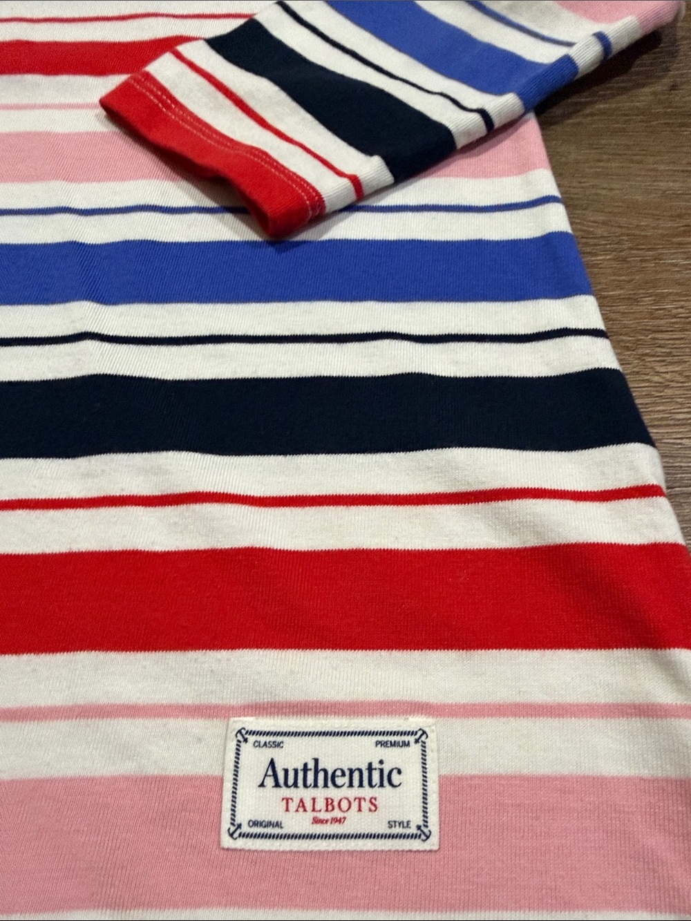 Talbots Authentic 3/4 Sleeve Striped Boatneck Top in Red, Pink & Blue - Picture 3 of 6